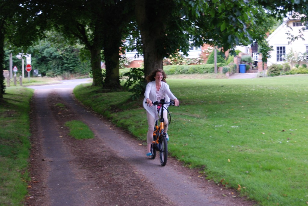 Helen rides the blueLABEL pony electric bike